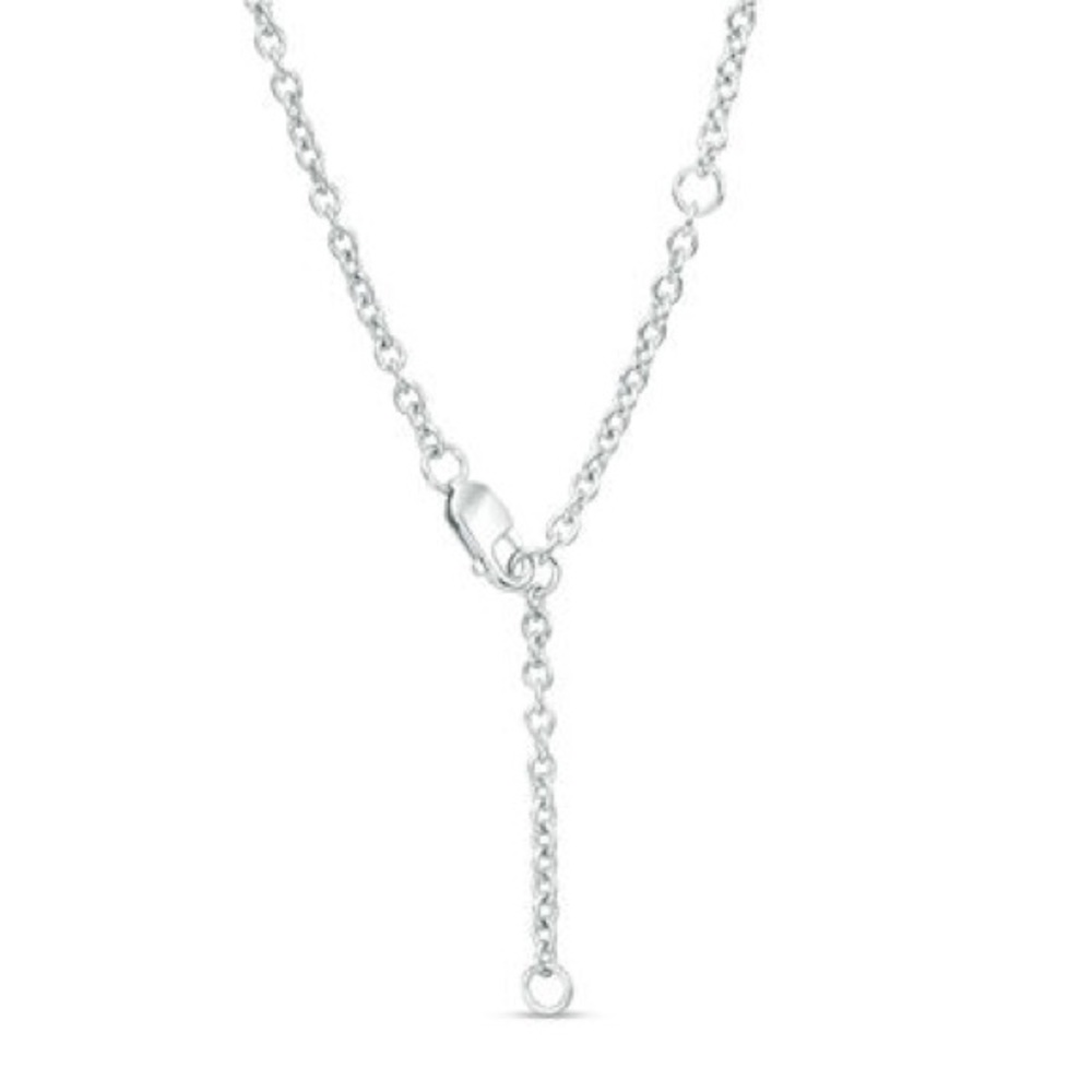 Blue and White Sapphire Frame Chain Link necklace in sterling silver - Picture 3 of 10